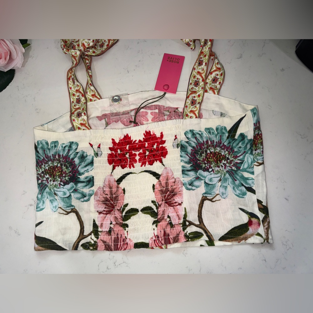 Rose & Olive Floral Tie-Strap Top - Pink, Red, Green - Picture 6 of 8